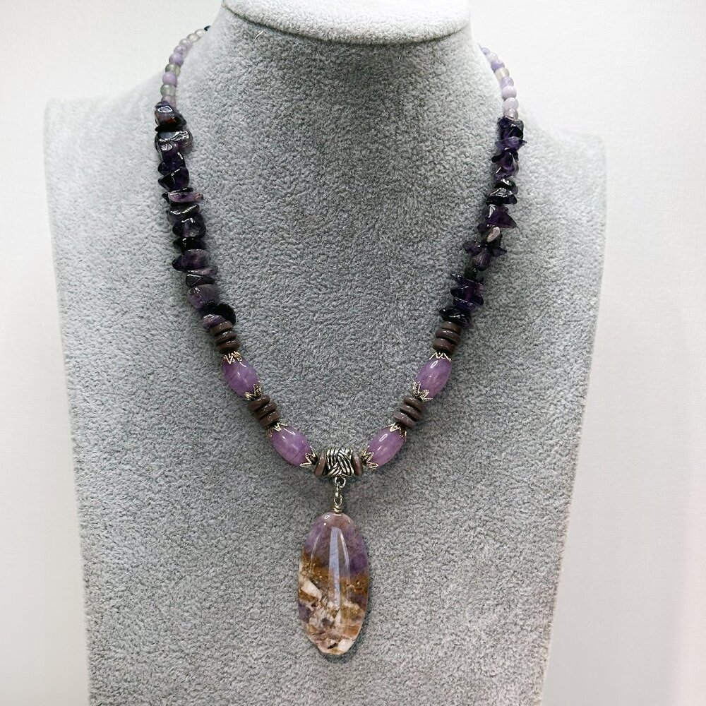 NEW - Handmade - Genuine Amethyst with Glass & Metal Accents - Picture 3 of 10